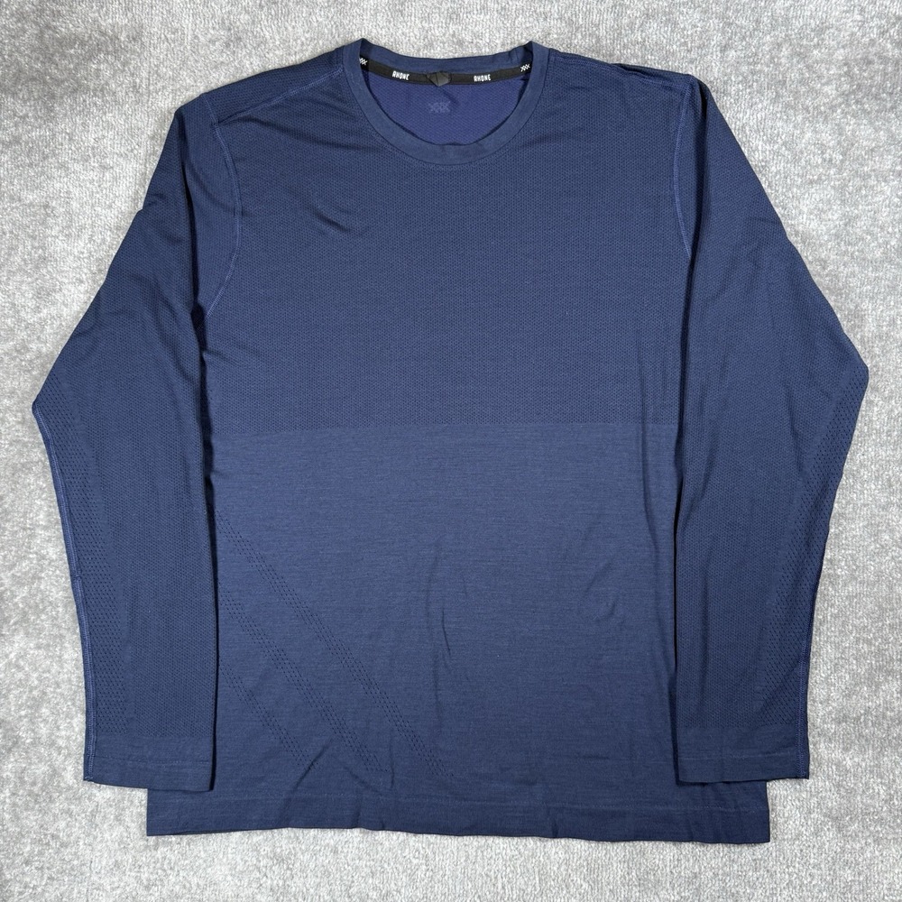 Rhone Shirt Men's Large Navy Blue Textured Micro Perforation Performance
